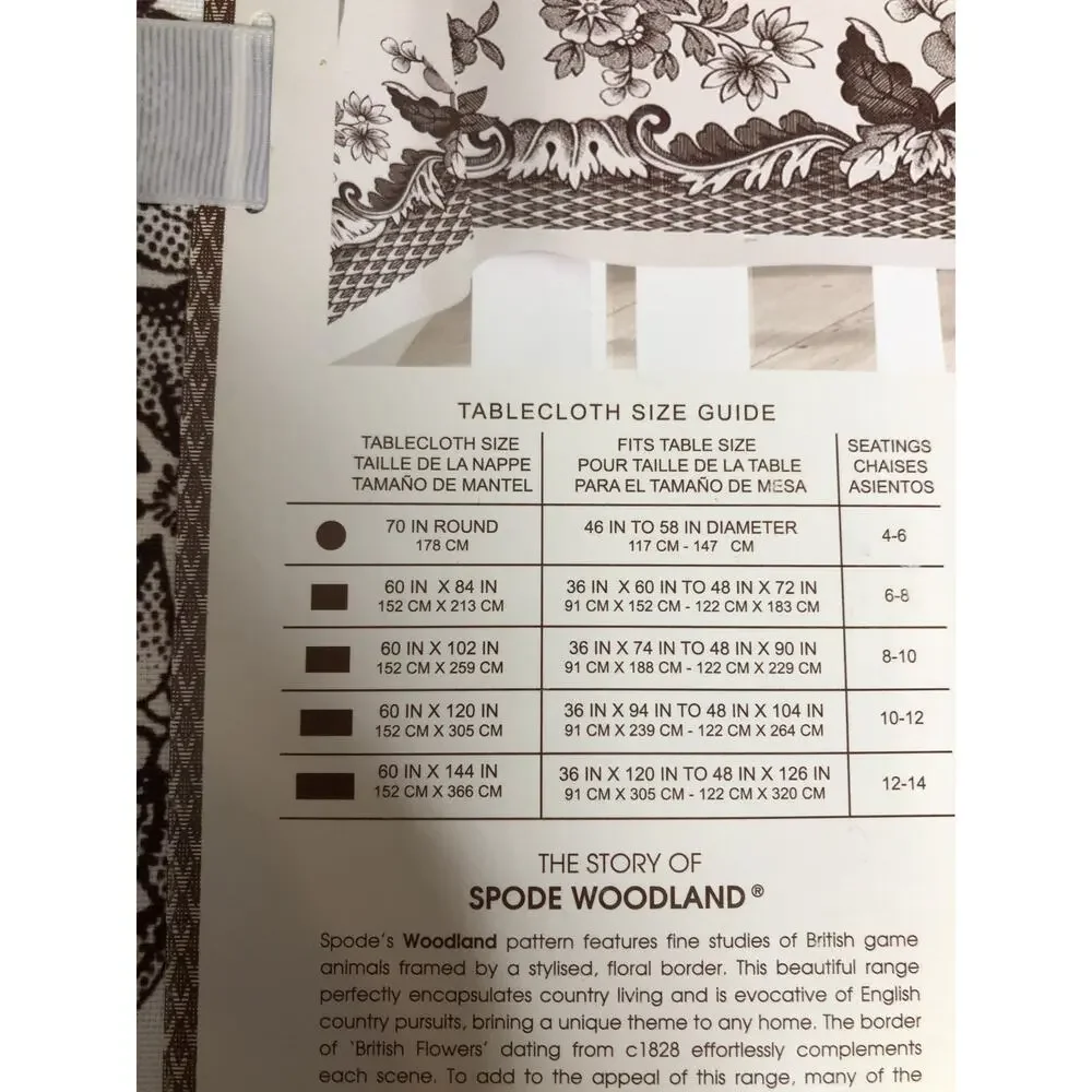 Spode Woodland Tablecloth Oblong Floral Brown White Polyester Flower 60